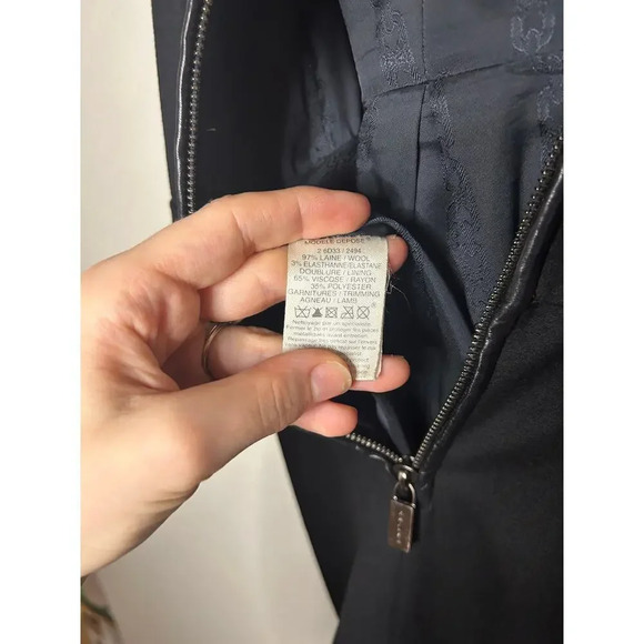 Authentic Celine Women 6 Black Wool A-Line Dress Mini Lamb Leather Designer Luxe - Picture 11 of 11